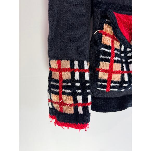 Jack B. Quick Plaid Trim Knit Cardigan Jacket Button Front Black Red Size S - Picture 5 of 6